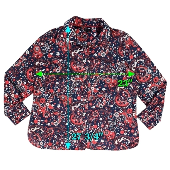 Talbots 100% Cotton Blue Red White Floral Paisley Button-Up Shirt Patriotic - Picture 3 of 8